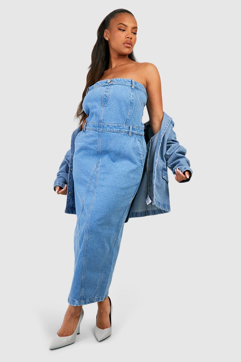 Grande taille Robe mi longue bandeau en jean boohoo